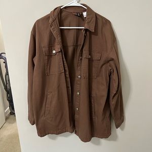 Oversized brown denim jacket